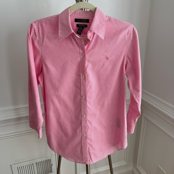Lauren Ralph Lauren Tops - NWOT Ralph Lauren Green Label Pink Checkered Design Non-Iron Size Small